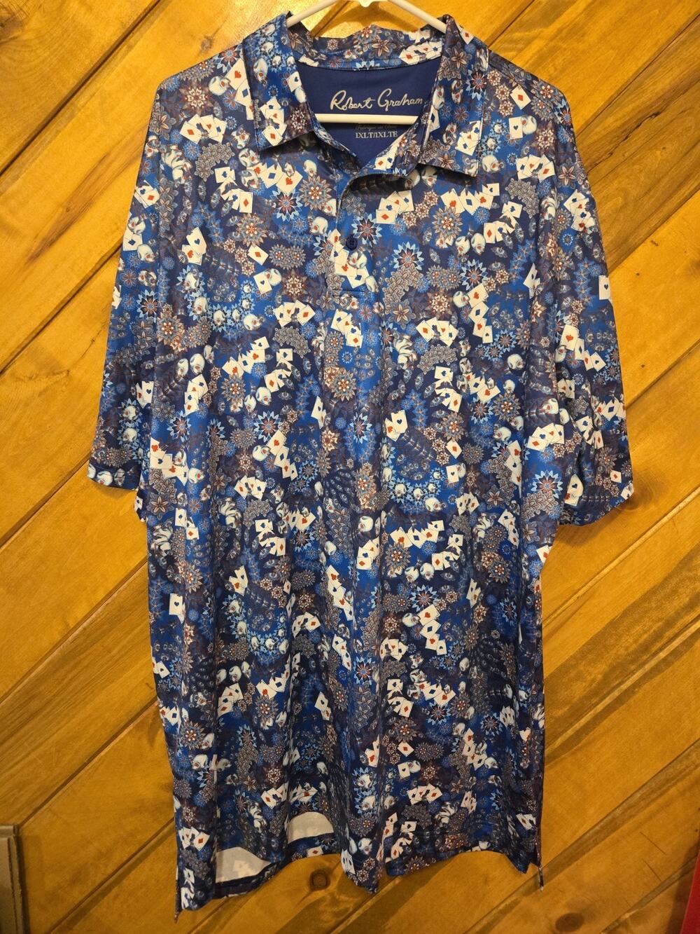Robert Graham Shirt Mens 1XLT Ace of Skulls Classic Fit Print Performance Polo